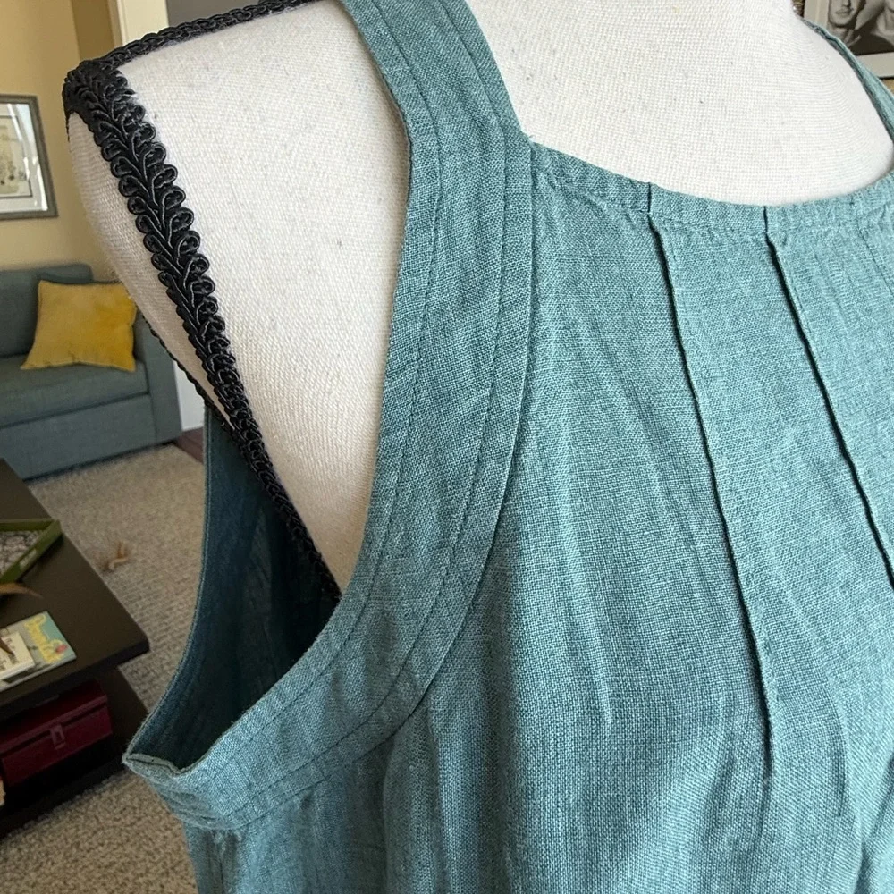 J Jill linen peacock colored maxi dress with pleated finish front & back. Size m - Picture 3 of 8